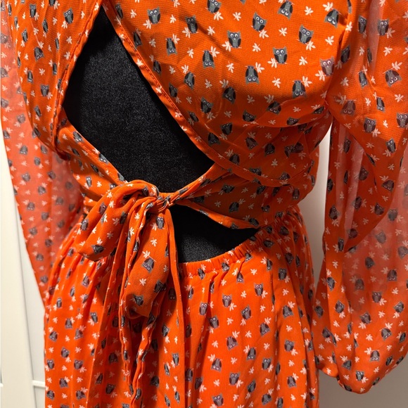 Orange Owl Tie Back Long sleeve Dress - Picture 3 of 8